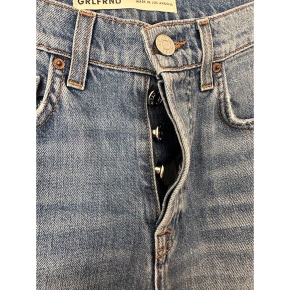 GRLFRND Brooklyn High Rise Straight Jeans Medium Wash Raw Hem Sz 24 - Picture 3 of 10
